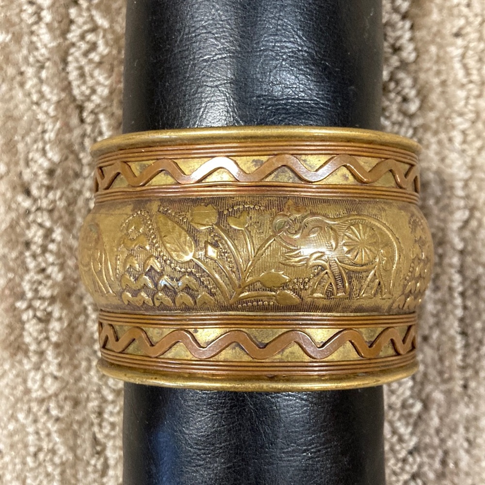 Large Tribal Gold Tone Brass Cuff bracelet